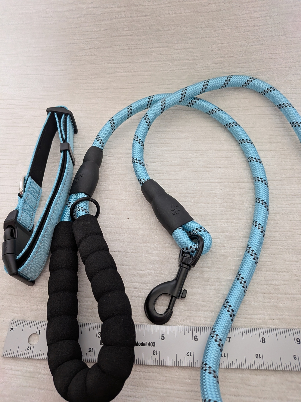 Light Blue XL Dog Collar and Rope Leash Set New Foam Cushioned Handle - Picture 3 of 7